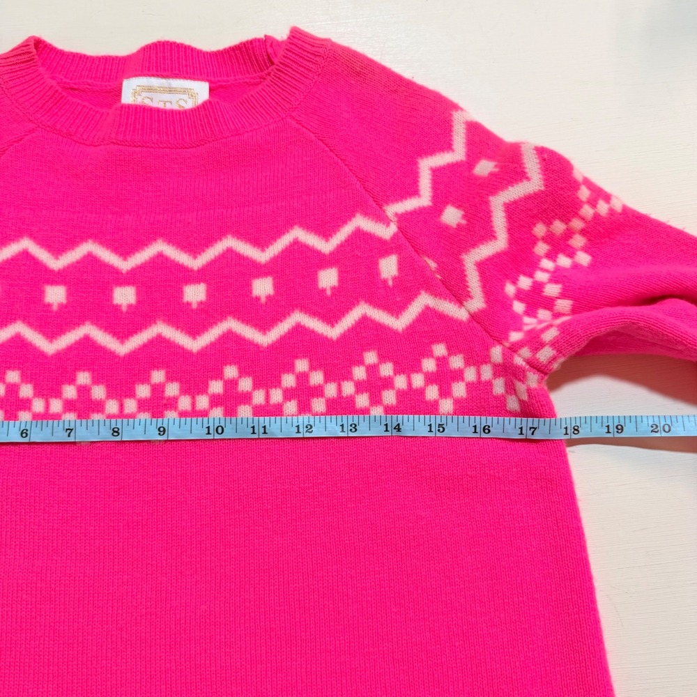 Sail to Sable STS Hot Pink Fair Isle Wool Cashmere Sweater Small Pink Cream - Picture 4 of 6